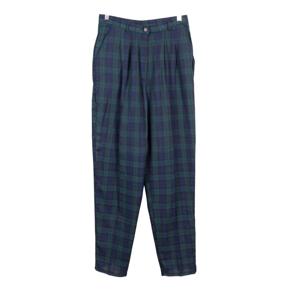 Starwear VTG Plaid Pants L Womens Green Blue Polyester Blend Classic Pockets - Picture 1 of 5